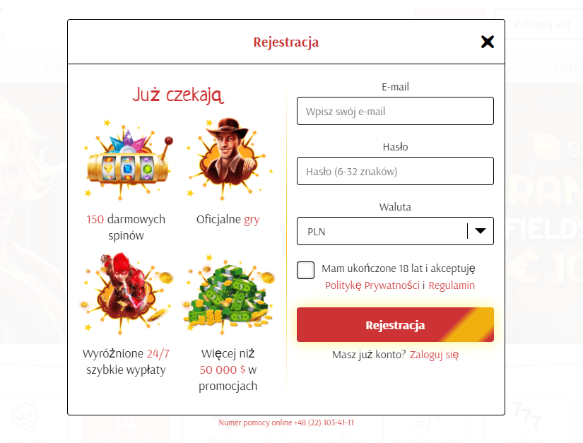 SuperCatCasino Rejestracja Utworzenie nowego konta w SuperCat kasyno PL